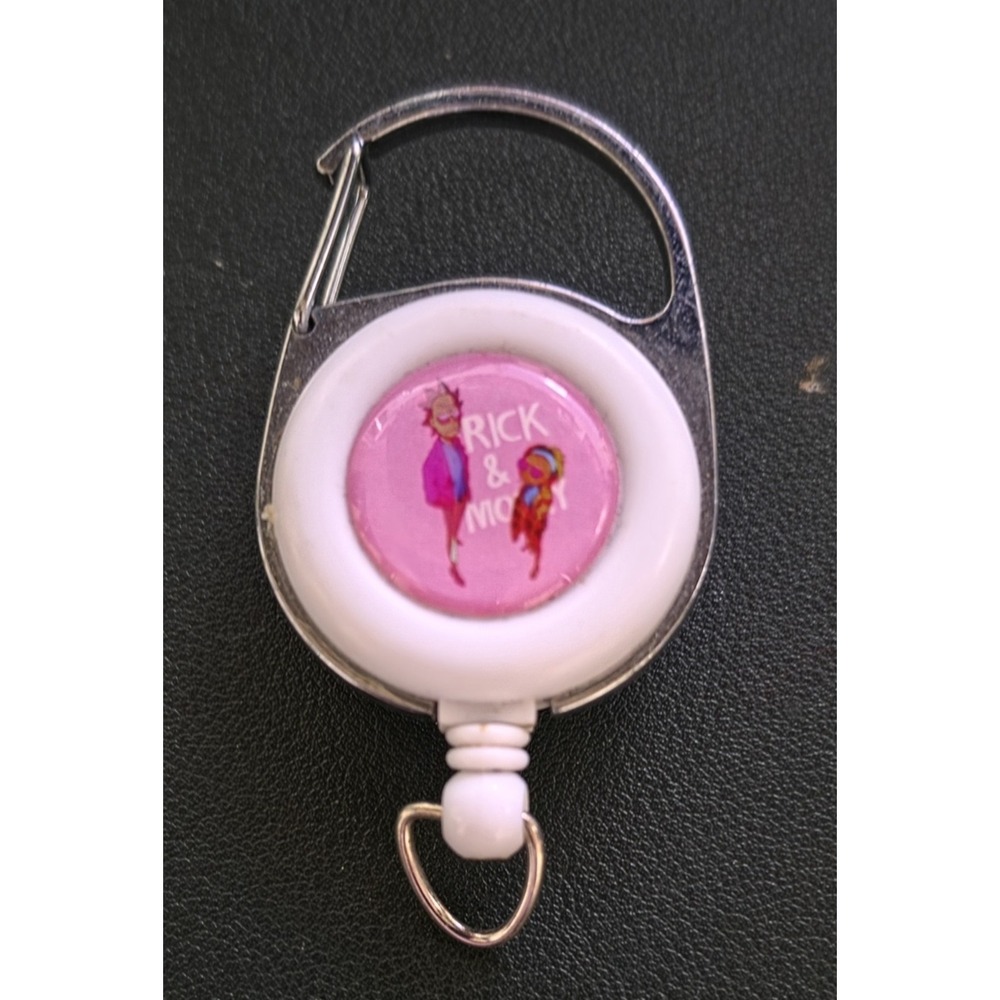 Rick & Morty Retractable Badge Reel Key Chain Lanyard Clip ID Holder Pink White